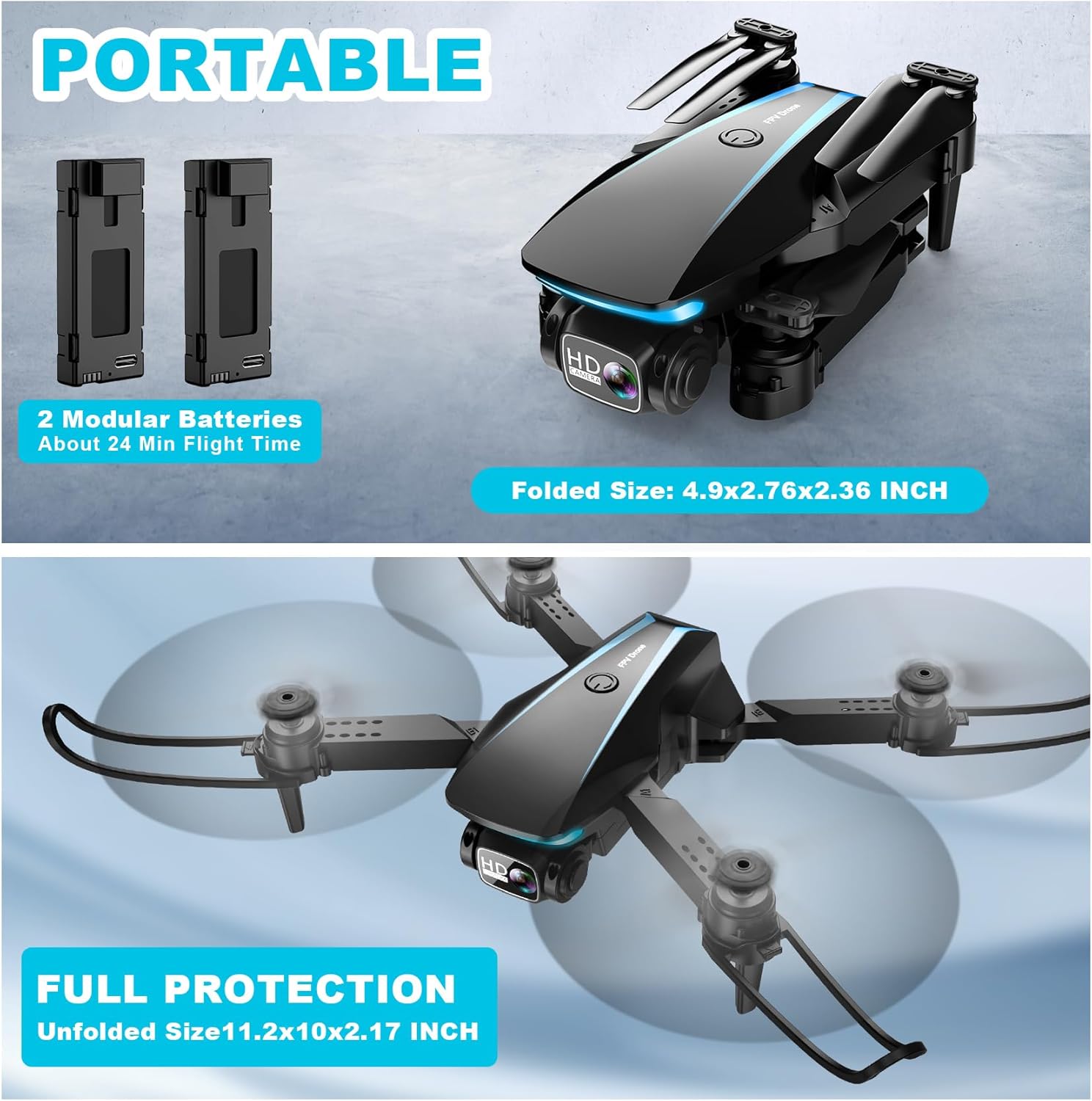 Drone with Camera - Drones for Adults, with 2 Batteries, Carrying Case, Propellers, 1080P HD Foldable Drone with Stable Hover, Trajectory Flight, Gravity Control, One Key Take Off/Land, 3D Flip